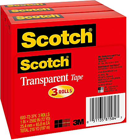 Amazon.com : Scotch Transparent Tape, 3/4 in x 2592 in, 3
