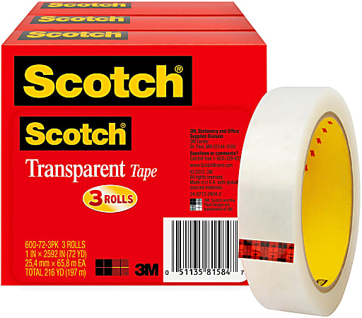 Scotch Transparent Tape 1 in x 2592 in 3 Tape Rolls Clear Home Office and  School Supplies - Office Depot