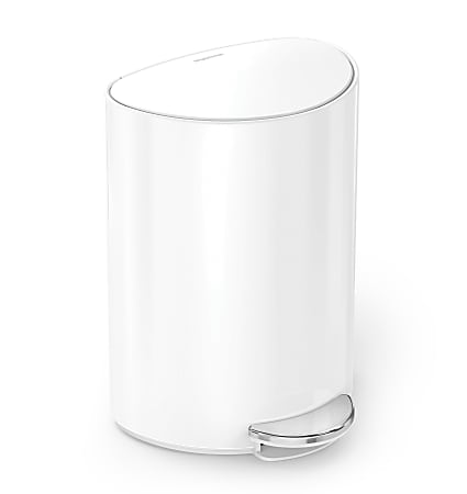 simplehuman Semi-Round Steel Step Trash Can, 1.6 Gallons, White Steel, With Internal Liner Pocket