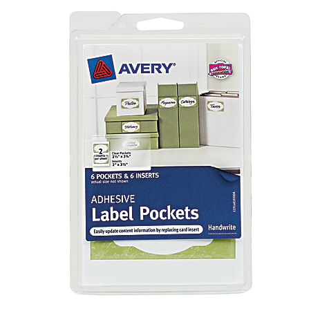 Avery® Adhesive Label Pockets, 2" x 3 1/2", White, Pack Of 6