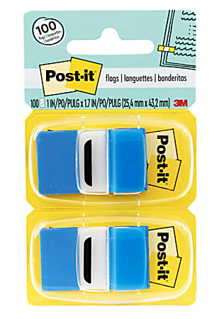 Post-it® Flags, 1" x 1 -11/16", Blue, 50 Flags Per Pad, Pack Of 12 Pads