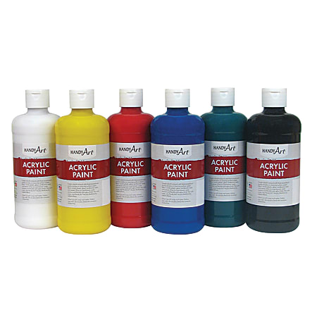 Handy Art Acrylic Paint Bottles 16 Oz Assorted Colors Set Of 6 Bottles -  Office Depot