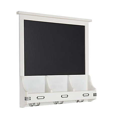 Kate and Laurel Stallard Non-Magnetic Chalkboard With Hooks, 24” x 24”, Black, White Wood Frame