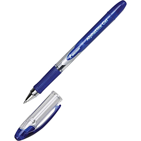 Alpha Elite Non-Retractable Gel Pens, Medium Point, Clear Barrel, Blue Ink, Pack Of 12 (AbilityOne)
