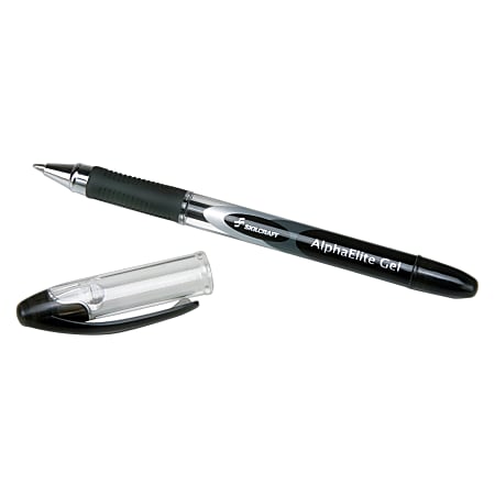 Alpha Elite Non-Retractable Gel Pens, Medium Point, Clear Barrel, Black Ink, Pack Of 12