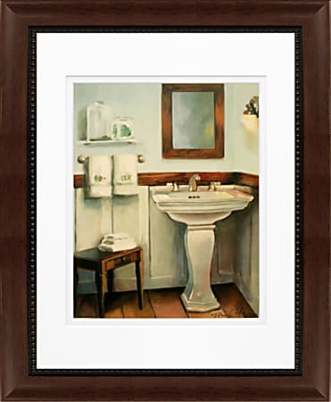 Timeless Frames Clayton Framed Bath Artwork, 11" x 14", Brown, Cottage Sink With Cherry Wood