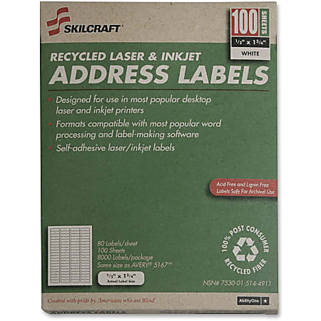 SKILCRAFT Permanent Inkjet/Laser Address Labels, NSN5144911,