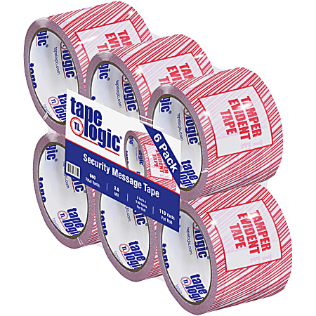 Tape Logic® Security Tape, Tamper Evident, 3" x 110 Yd., Red/White, Case Of 6