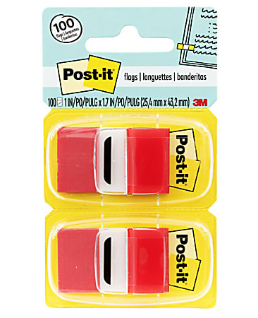 Post-it® Flags, 1" x 1 -11/16", Red, 50 Flags Per Pad, Pack Of 12 Pads