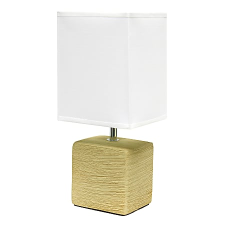 Simple Designs Petite Faux Stone Table Lamp, 11-13/16”H, Beige Base/White Shade
