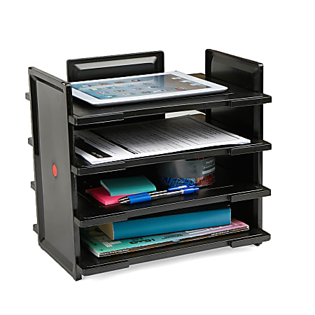 Mind Reader 4-Tier Metal Desktop File Organizer, 12-9/16"H x 13-1/2"W x 9-3/4"D, Black