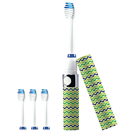 Pursonic S53 Portable Sonic Toothbrush With 3 Brush Heads, 6-1/2” x 3/4", Green