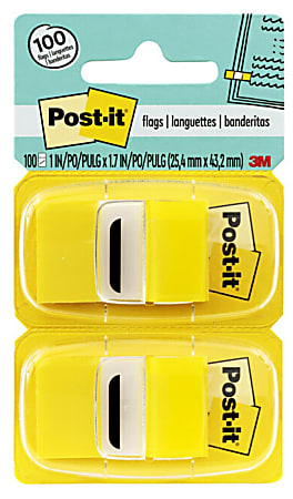 Post-it® Flags, 1" x 1 -11/16", Yellow, 50 Flags Per Pad, Pack Of 12 Pads