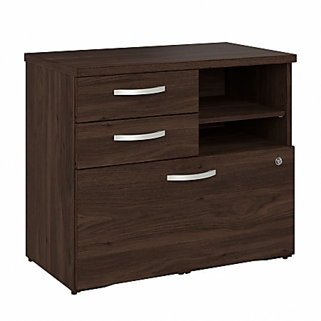 Bush Business Furniture Hybrid 29-5/7"W x 17"D Lateral File Cabinet With Drawers and Shelves, Black Walnut, Standard Delivery