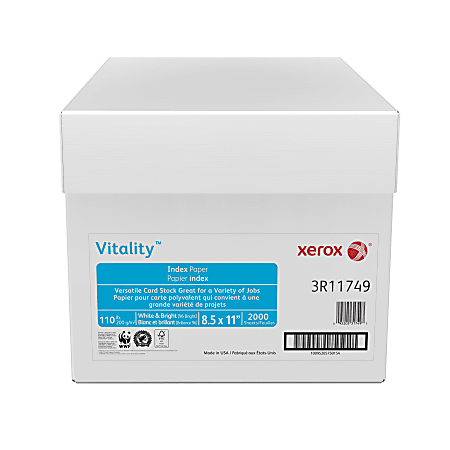 Xerox® Vitality™ Index Paper, Letter Size (8 1/2" x 11"), 110 Lb, 96 (U.S.) Brightness, FSC® Certified, Ream Of 250 Sheets, Case Of 8 Reams