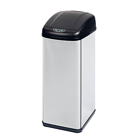Honey-Can-Do Rectangular Steel Motion-Sensing Touchless Trash Can, 13.7 Gallons, Black/Stainless