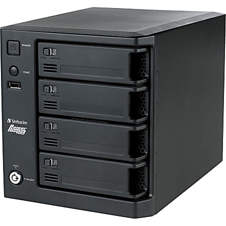 Verbatim PowerBay Quad Drive NAS - NAS server - 4 bays - 4 TB - SATA 3Gb/s - HDD 1 TB x 4 - RAID 0, 1, 5, 6, 5 hot spare - Gigabit Ethernet