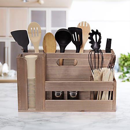 Elegant Designs Pantry Picks Wooden Flatware And Utensils Caddy Condiment  Organizer With Cutout Handle 9 18 H x 7 316 W x 15 34 L Natural - Office  Depot