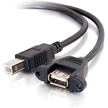 C2G Panel Mount Cable - USB cable - USB Type B (M) to USB (F) - 1 ft - molded - black