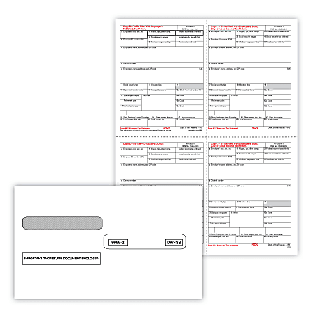 ComplyRight&reg; W-2 Tax Form Set, Employee Copies Only, 4-Part, Copies B, C, 2, 2, 4-Up (Box), 8-1/2" x 11", Pack Of 50 Forms and Envelopes, 5205E25