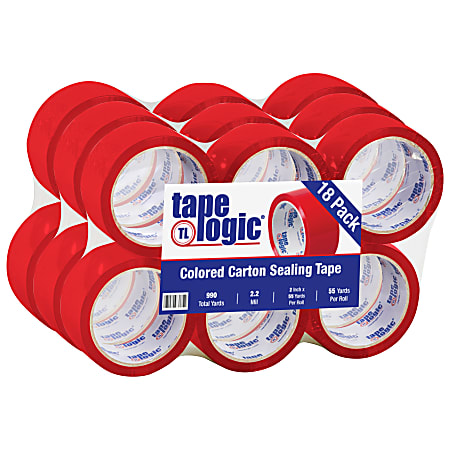 Tape Logic® Carton-Sealing Tape, 3" Core, 2" x 55 Yd., Red, Pack Of 18
