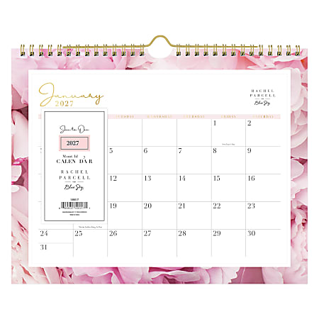 2027 Blue Sky Peony Monthly Wall Calendar, 11x8.75, 0%, Peony, Jan–Dec, RY27