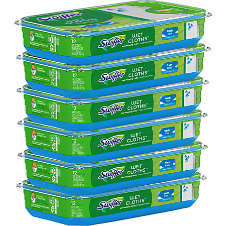 Swiffer® Wet Refill Cloths, 8 x 10, Fresh Scent, White, 12/Box, 6 Boxes/Carton