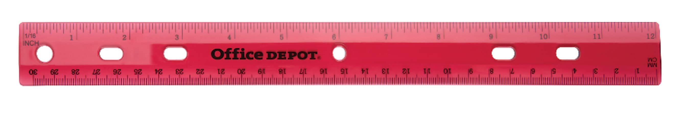 Office Depot® Brand Transparent Plastic Ruler For Binders, 12", Red