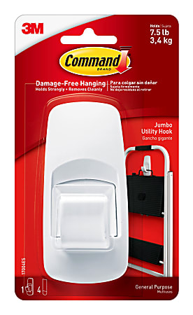 Command Jumbo Removable Plastic Utility Hook, 1-Command Hook, 4-Command Strips, Damage-Free, White