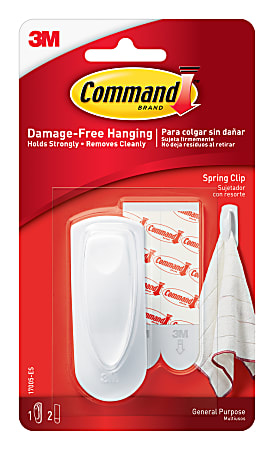 Command General Purpose Removable Plastic Spring Clip, 1-Command Hook, 2-Command Strips, Damage-Free, White