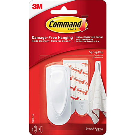 Command General Purpose Removable Plastic Spring Clip 1 Command Hook 2  Command Strips Damage Free White - Office Depot