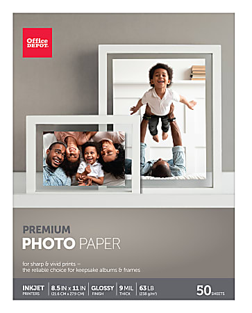 Office Depot® Brand Premium Photo Paper, Glossy, Letter Size, White, Pack Of 50 Sheets