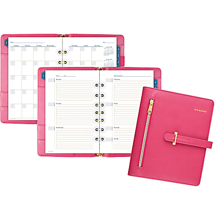 AT-A-GLANCE® Buckle Closure Undated Desk Start Set, Weekly/Monthly, 5 1/2" x 8 1/2", 7-Ring, Raspberry