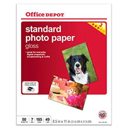Office Depot® Brand Standard Photo Paper, Glossy, 8 1/2" x 11", 7 Mil, Pack Of 50 Sheets
