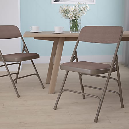Flash Furniture HERCULES Curved Triple-Braced Metal Folding Chair, Fabric Upholstered, Beige