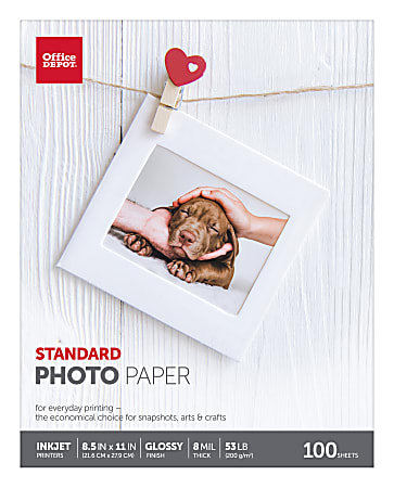 Office Depot® Brand Standard Photo Paper, Glossy, Letter Size, White, Pack Of 100 Sheets