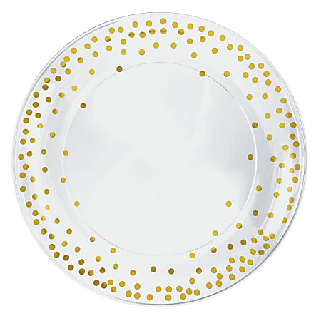 Amscan Metallic Dots Round Plastic Trays, 14", White/Gold, Set Of 2 Trays