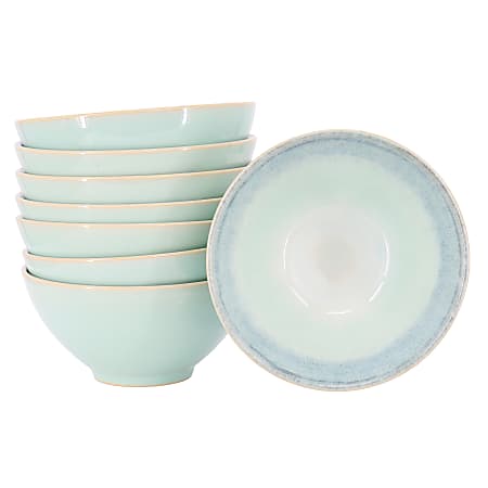 Meritage Windsor 8-Piece Round Stoneware Footed Bowl Set, 6”, Aqua