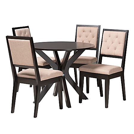 Baxton Studio Mana Modern 5-Piece Dining Set, 30”H x 34-5/16”W x 34-5/16”D, Sand/Dark Brown