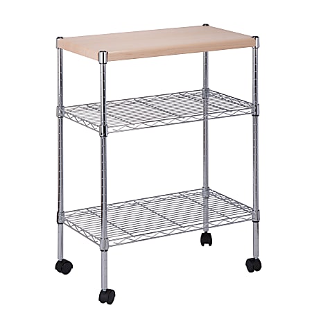 Honey-Can-Do Mini 3-Tier Steel Dining Cart, 29 9/16"H x 23 5/8"W x 13 13/16"D, Chrome/Wood