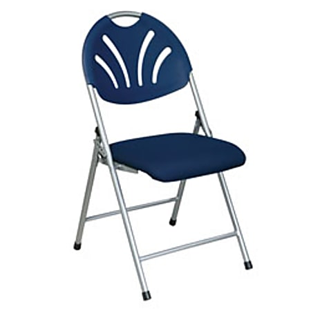 Office Star™ Fan-Back Stackable Folding Chairs, Blue/Silver, Set