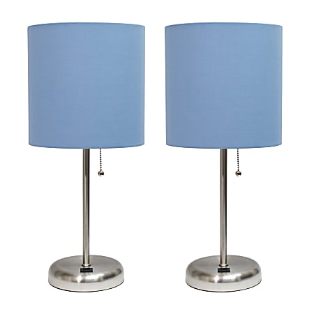 LimeLights Stick Lamps, 19-1/2"H, Blue Shade/Brushed Steel Base, Set Of 2 Lamps