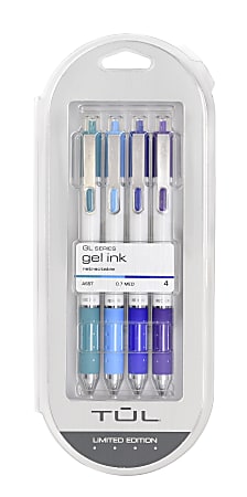 TUL® Retractable Gel Pens, Limited Edition, Medium Point, 0.7 mm, White Barrel, Assorted Bright Ink, Pack Of 4 Pens