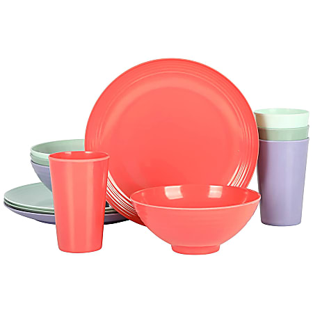Gibson Home Zelly 12-Piece Round Melamine Dinnerware Set, Assorted Colors