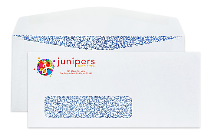 Custom Full-Color #9 Security Business Envelopes With 1 Window, 3-7/8" x 8-7/8", White Wove, Box Of 500 Envelopes