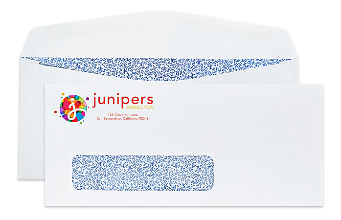 Gummed Seal, Single Window Security Business Envelopes,  3-7/8" x 8-7/8", Full-Color, Custom #9, Box Of 500