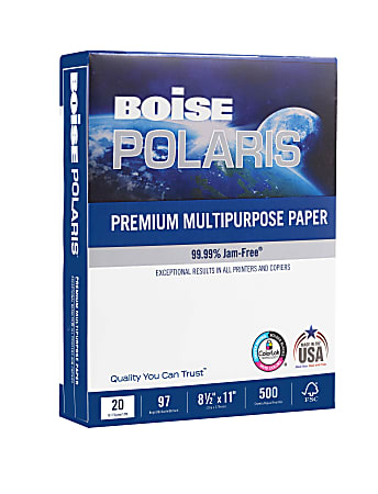 Boise® POLARIS® Premium Multi-Use Printer & Copy Paper, 1 Ream, White, Letter (8.5" x 11"), 500 Sheets Per Ream, 20 Lb, 97 Brightness, FSC® Certified
