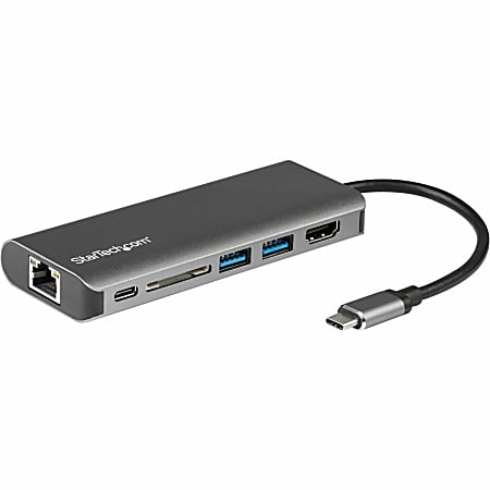 StarTech.com USB-C Multiport Adapter with SD Card Reader - Power Delivery - 4K HDMI - GbE - 2 x USB 3.0 Ports - USB-C Adapter - USB-C Hub - Add more connectivity to your MacBook or other USB-C laptop, with 4K video, GbE, two USB 3.0 ports and an SD card