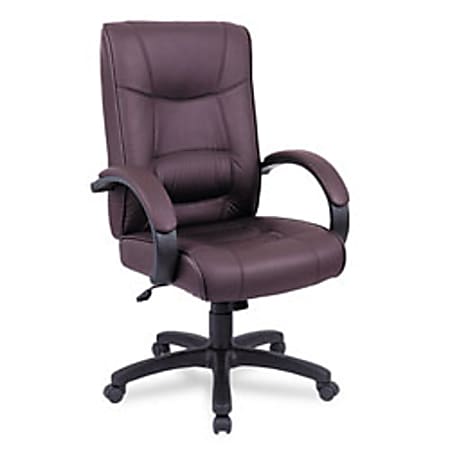 Alera® Strada Series High-Back Leather Chair, 47"H x 21"W x 20"D, Black Frame, Brown Leather