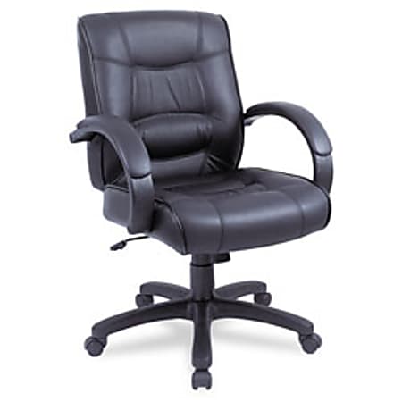 Alera® Strada Series Mid-Back Leather Chair, 44"H x 21"W x 20"D, Black Frame, Black Leather